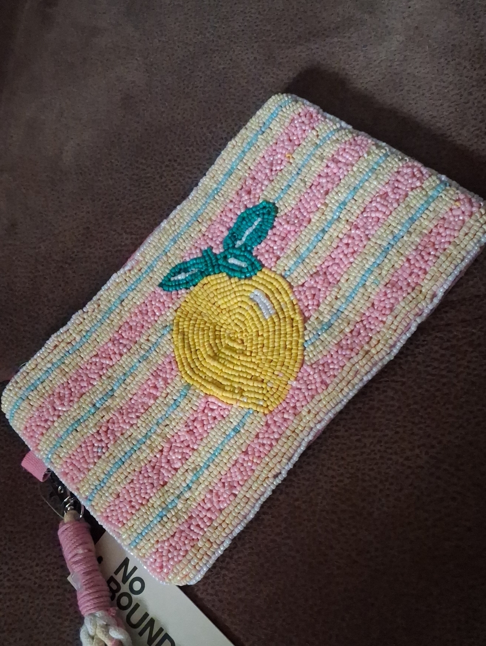 No Boundaries Pink Striped Lemon Wristlet Pouch
